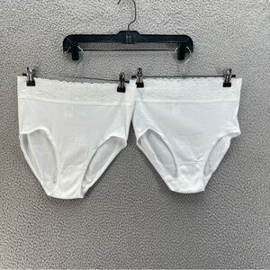 Calida Brief Panties Set Of 2 Women Small White Lace Waist Trim High Waisted